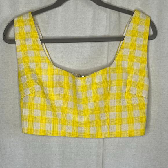Fore Yellow White Checkered Tweed Crop Shirt Full Zip Back Lined Small Retro - Picture 2 of 8